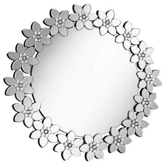 Cordelia - Accent Mirror With Floral Frame - Pearl Silver