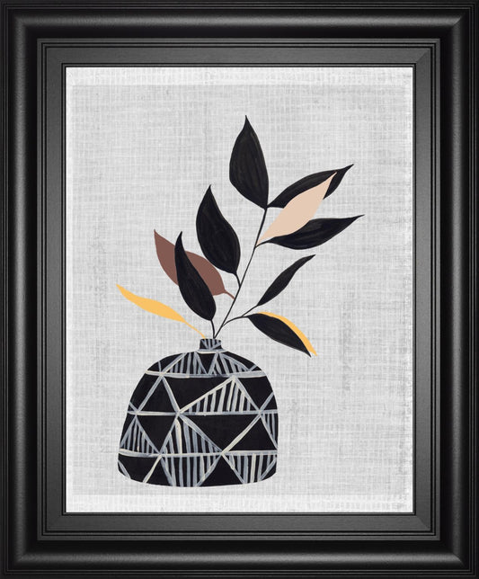 Decorated Vase with Plant IV By Melissa Wang 22x26 - Black