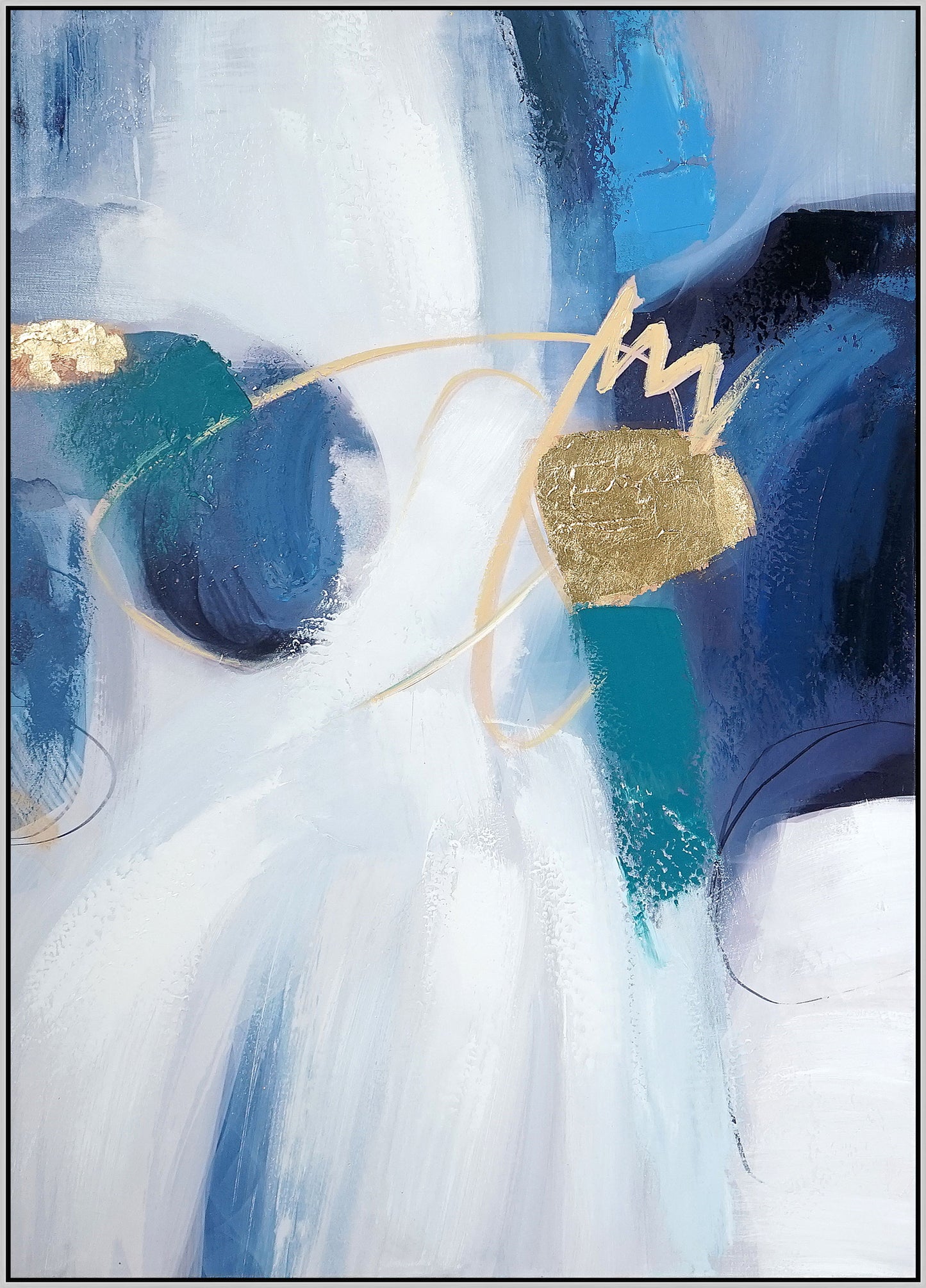Hand Painted Textured Canvas With Foil In Frame Abstract In Gold 39 x 28