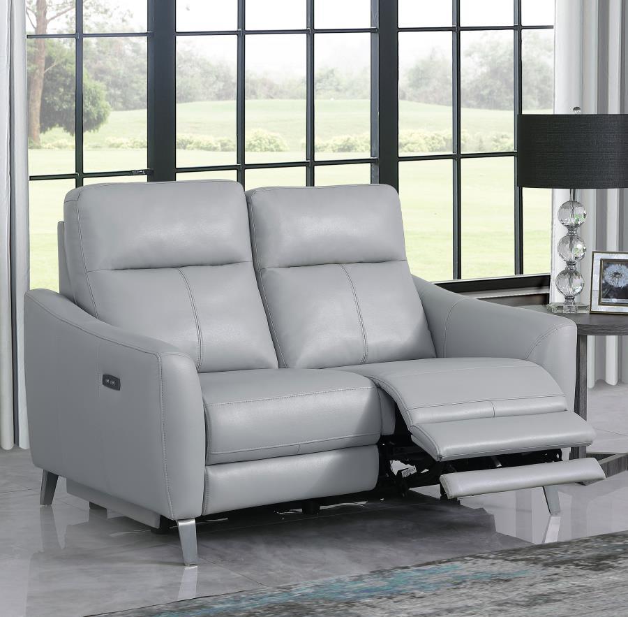 Derek - Power Loveseat - Pearl Silver
