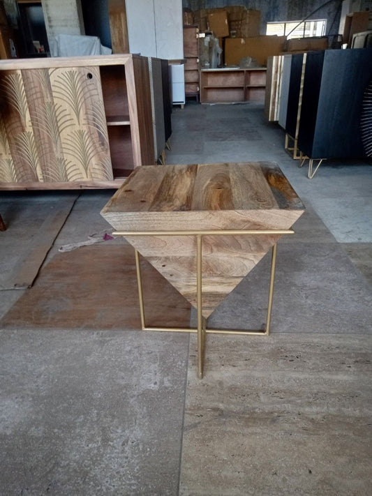 Wood Inverted Pyramid Side Table 18" - Brown / Gold