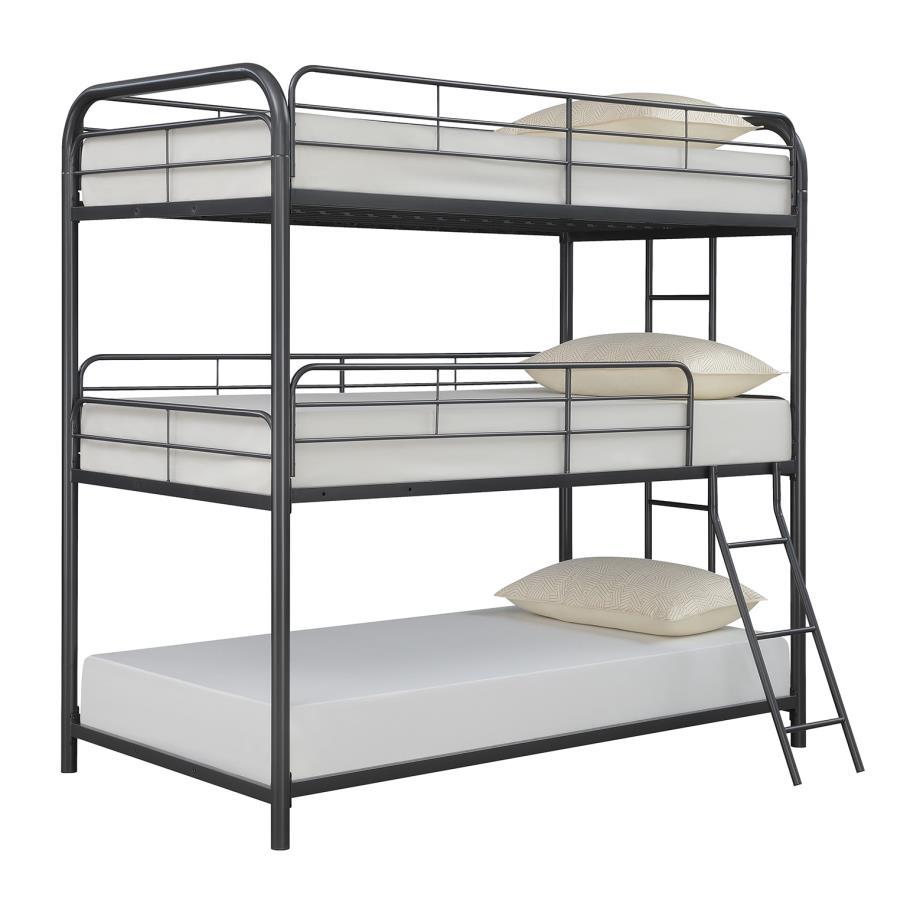 Garner - Triple Twin Bunk Bed With Ladder - Gray