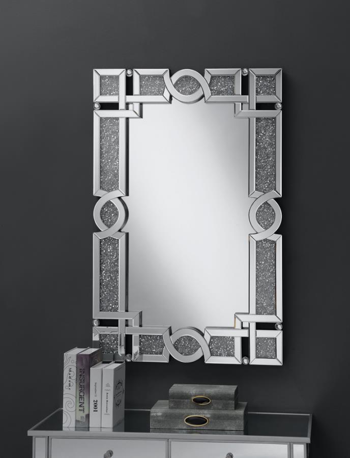 Jackie - Interlocking Wall Mirror With Iridescent Panels And Beads - Pearl Silver