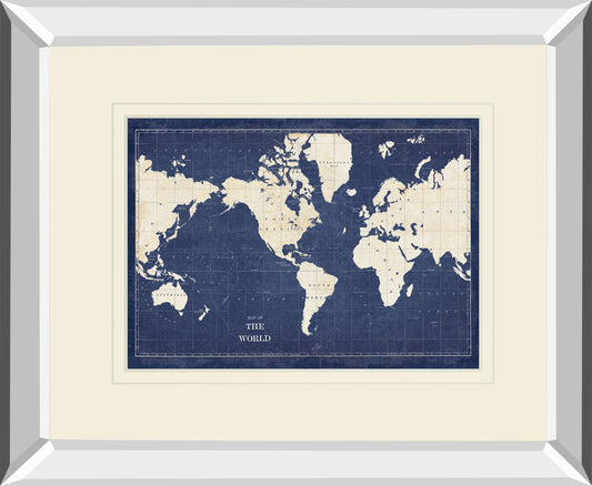 Blueprint World Map V2 By Sue Schlabach Mirrored Frame