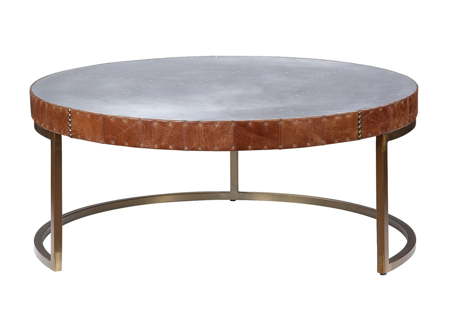 Tamas - Coffee Table - Aluminum & Cocoa Top Grain Leather - 16"