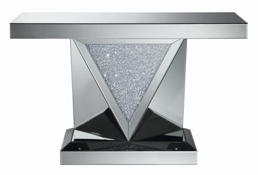 Gunilla - Rectangular Sofa Table With Triangle Detailing - Pearl Silver