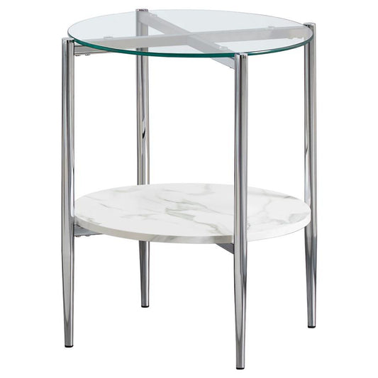 Cadee - Round Glass Top End Table - White