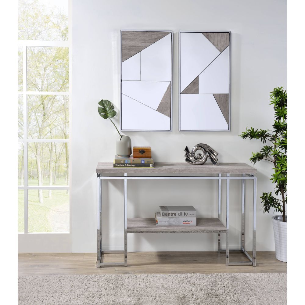 Chafik - Wall Mirror (2 Piece) - Mirrored, Natural Oak & Chrome