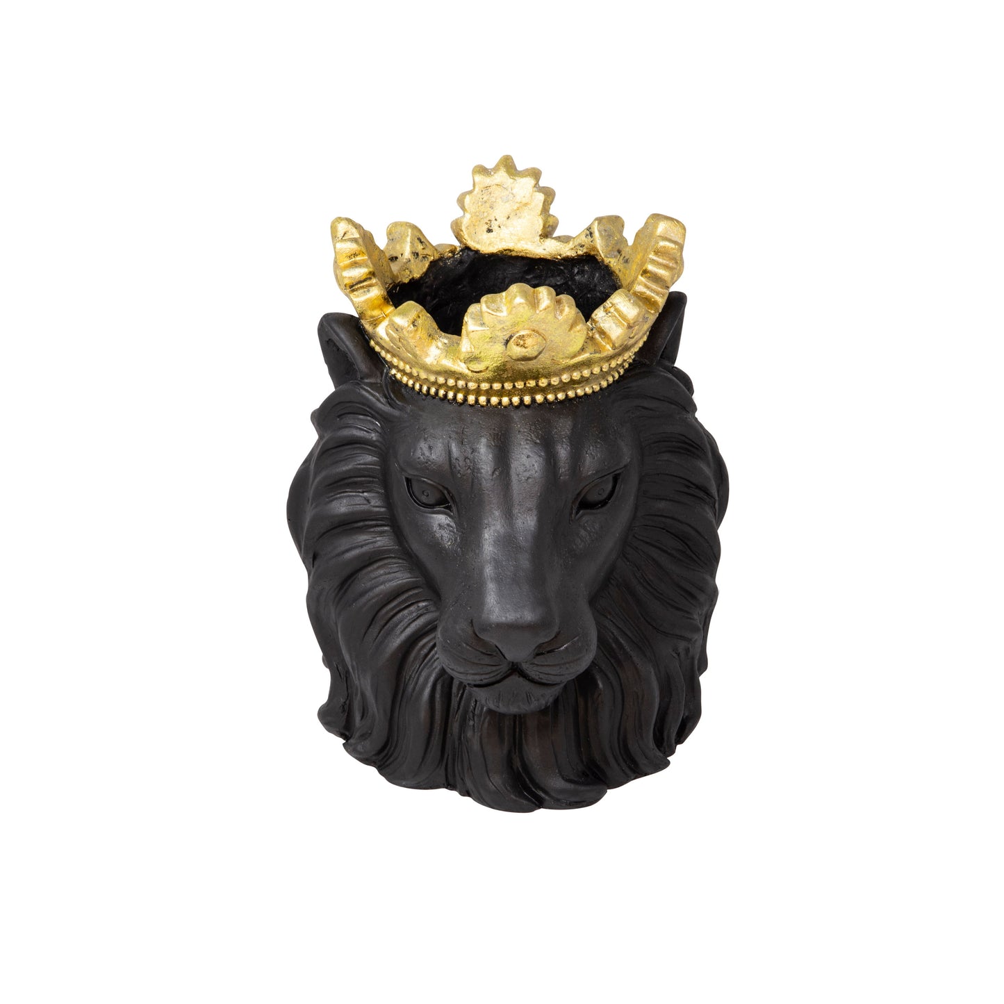 Resin Lion With Crown 9" - Black