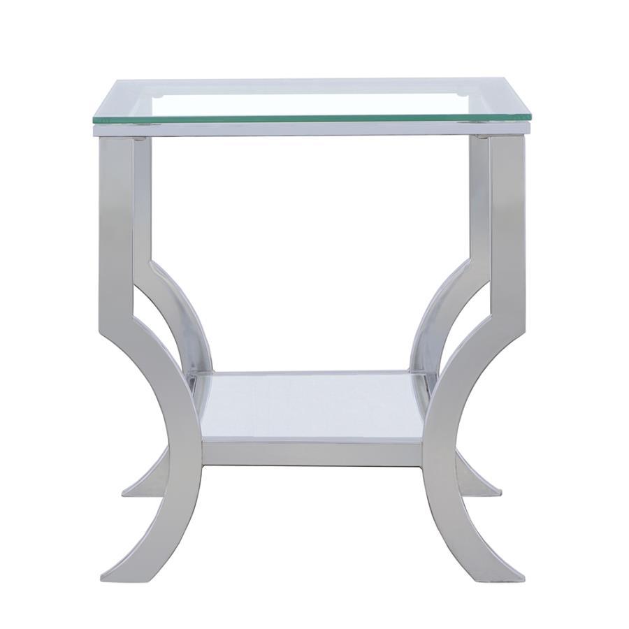 Saide - Square End Table With Mirrored Shelf - Pearl Silver