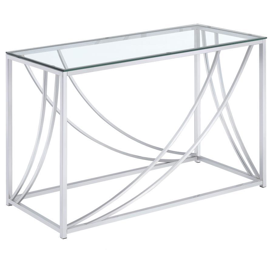 Lille - Glass Top Rectangular Sofa Tableents Chrome - Pearl Silver