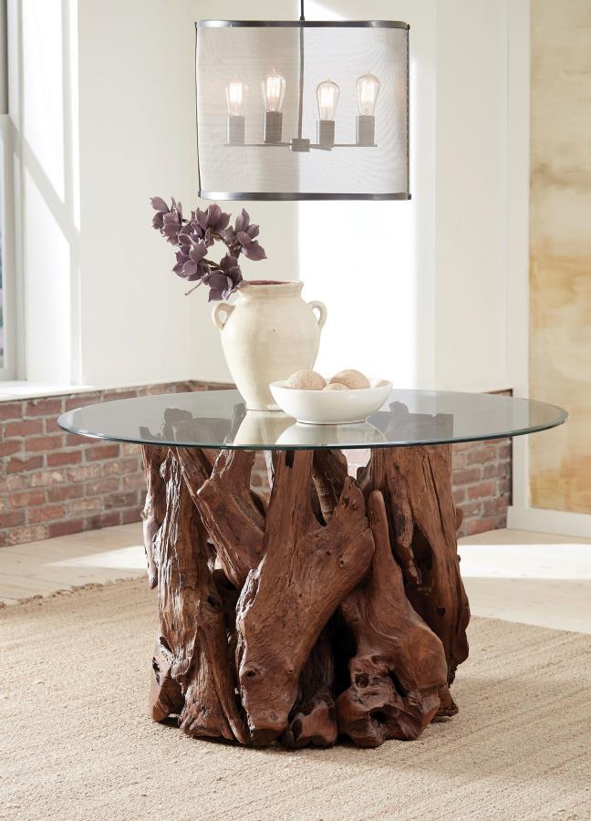 Asbury - Dining Table Base With Natural Teak - Brown Light