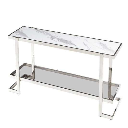 Metal / Marble Glass Console Table - Silver / White