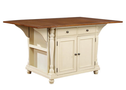 Slater - 2-Drawer Kitchen Island With Drop Leaves - Brown and White