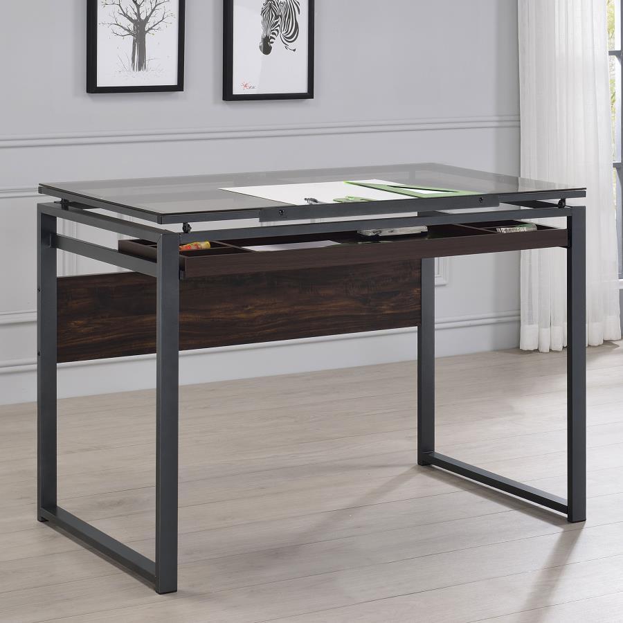 Pantano - Glass Top Drafting Desk - Brown