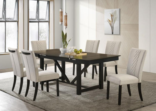 Dining Table 7 Piece Set - Black / Pearl Silver