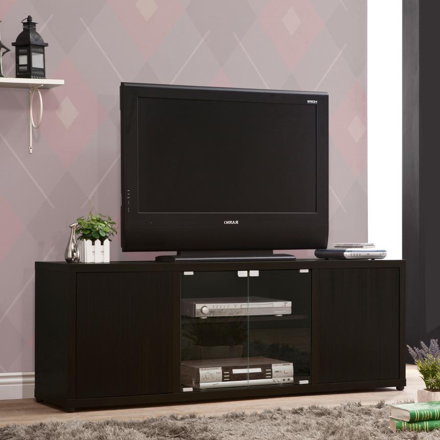 Ames - Rectangular TV Console With Magnetic-push Doors - Brown