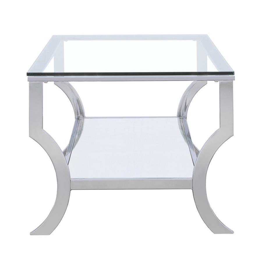 Saide - Rectangular Coffee Table With Mirrored Shelf - Pearl Silver