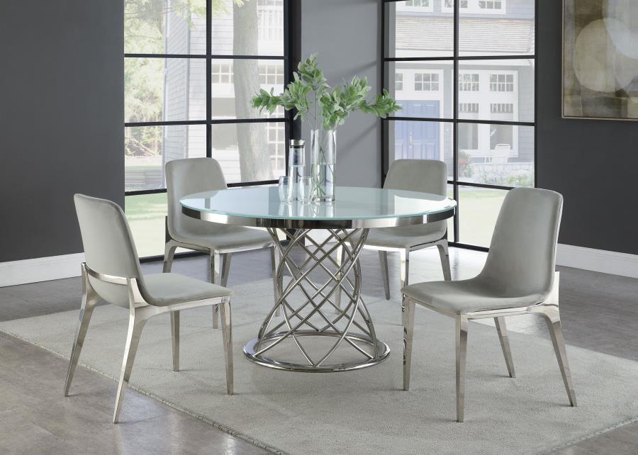 Irene - Round Glass Top Dining Table - Pearl Silver