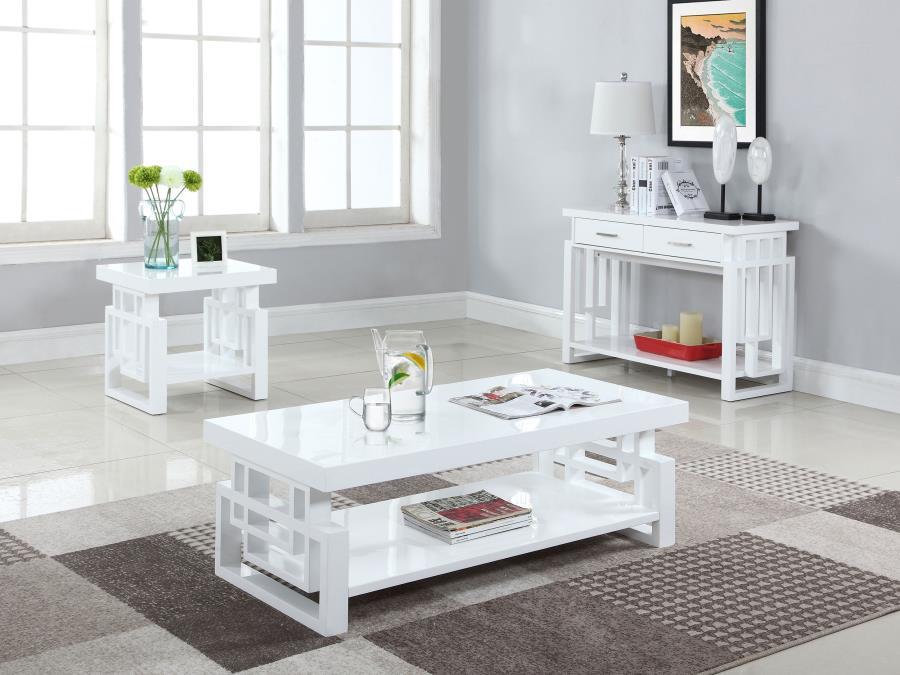 Schmitt - Rectangular Coffee Table With Geometric - Design - White