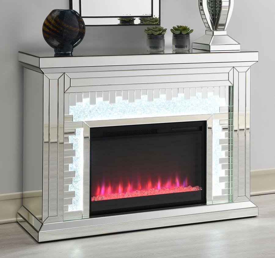 Gilmore - Fireplaces Mirrored with LED lights  - Pearl Silver