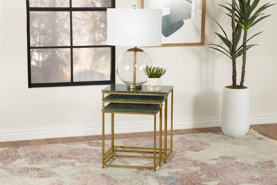 Caine - 3 Piece Marble Top Nesting Tables - Green