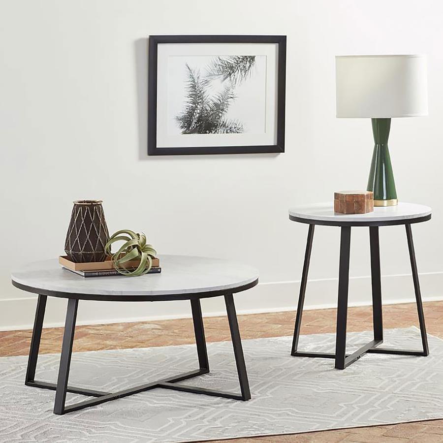 Hugo - Metal Base Round End Table - White