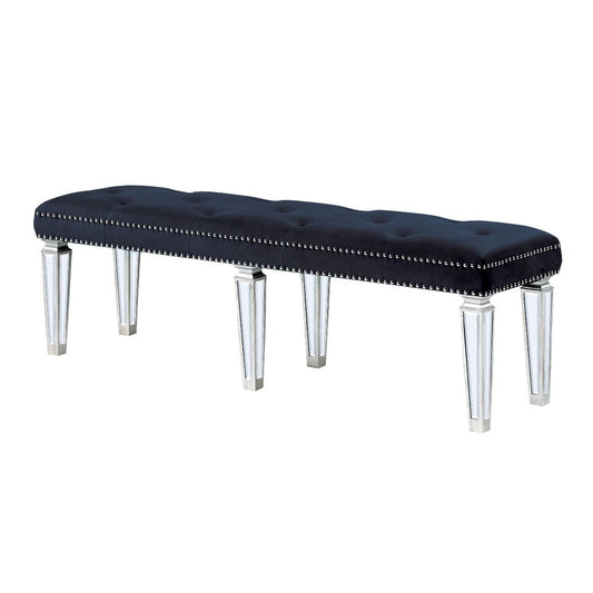 Acme - Bench - Black Velvet & Mirrored