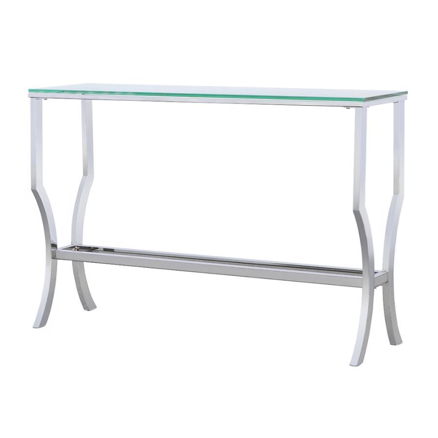 Saide - Rectangular Sofa Table With Mirrored Shelf - Pearl Silver