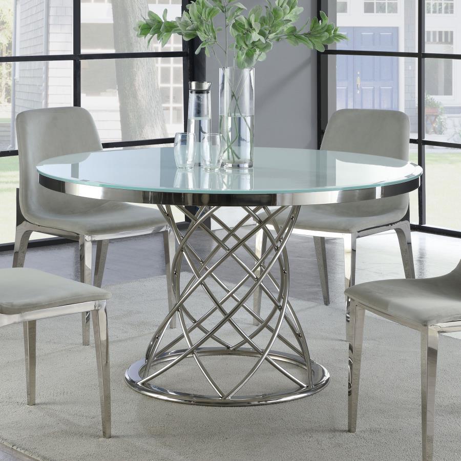 Irene - Round Glass Top Dining Table - Pearl Silver