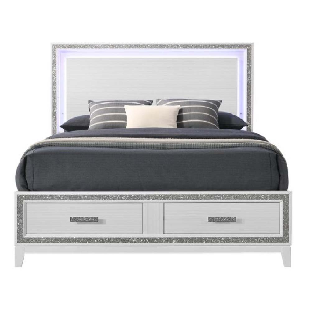 Haiden - Queen Bed With Storage - Led & White Finish