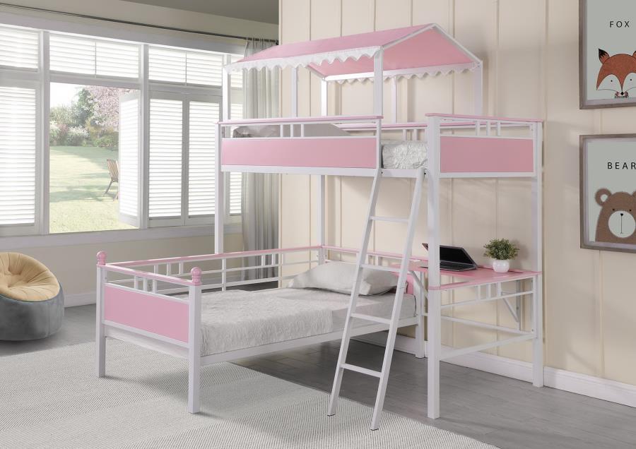 Alexia - Twin over Twin Workstation Bunk Bed - Pink