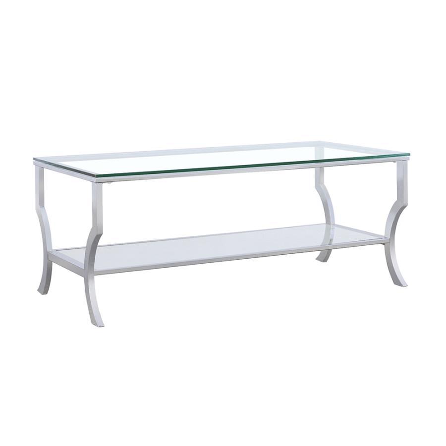 Saide - Rectangular Coffee Table With Mirrored Shelf - Pearl Silver