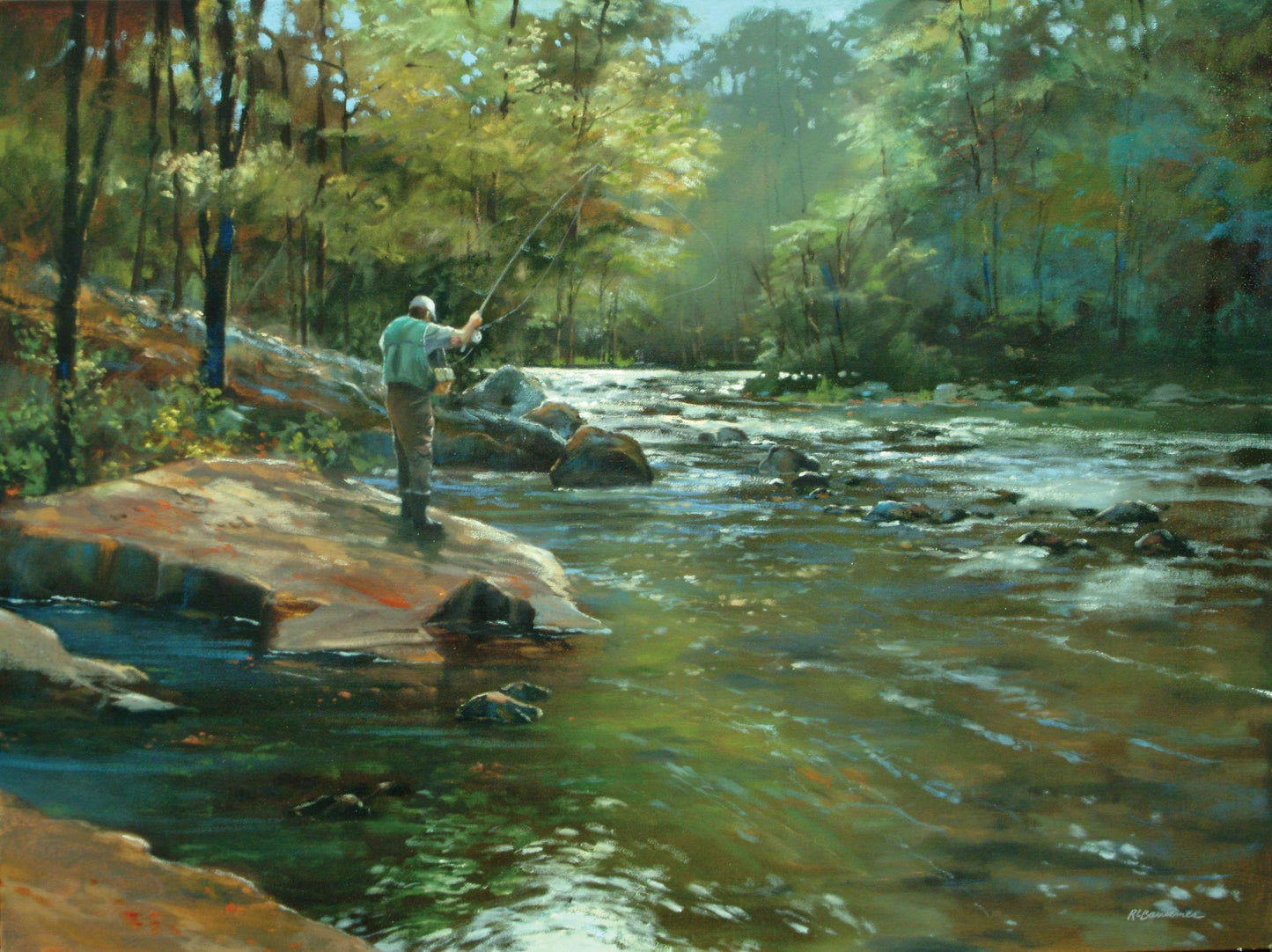 Framed Small - The Fly Fisherman By Roger Bansemer