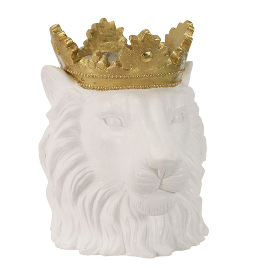 Resin Lion With Crown 16" - White