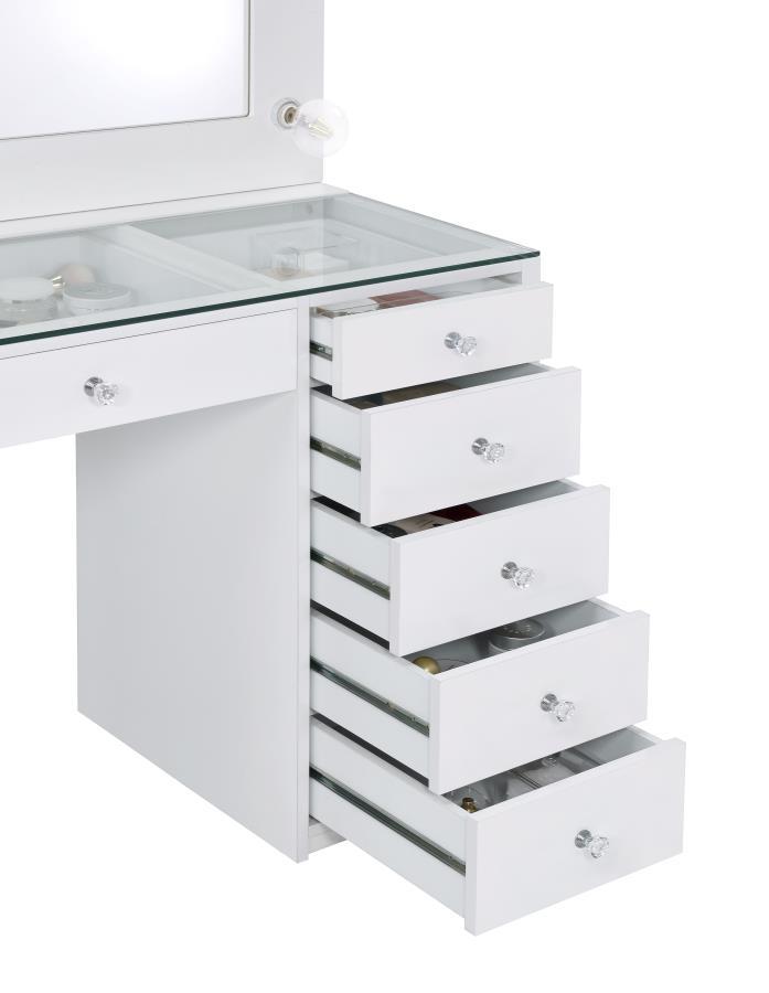 Percy - 7-Drawer Hollywood Glass Top Vanity Desk With Lighting - White