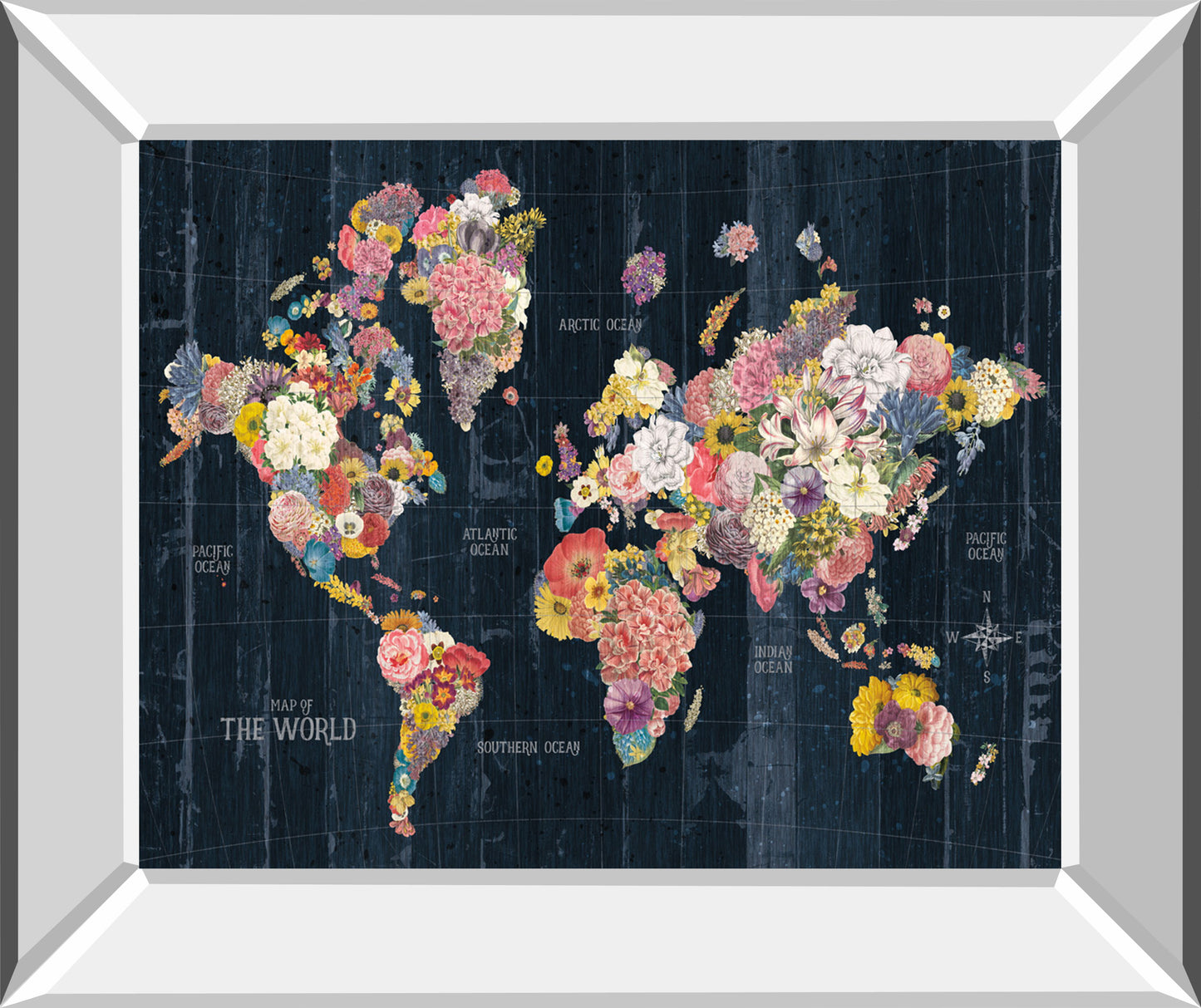 Botanical Floral Map Words By Wild Apple Portfolio - Mirror Framed Print Wall Art