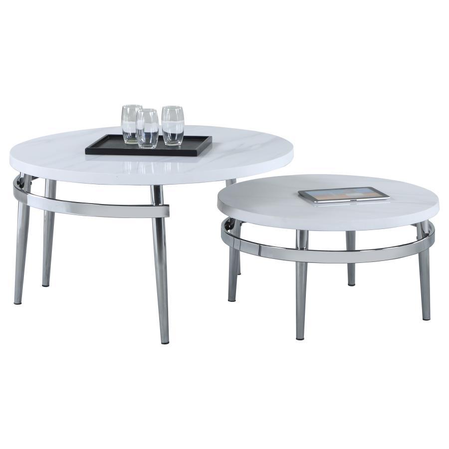 Avilla - Round Nesting Table - Pearl Silver