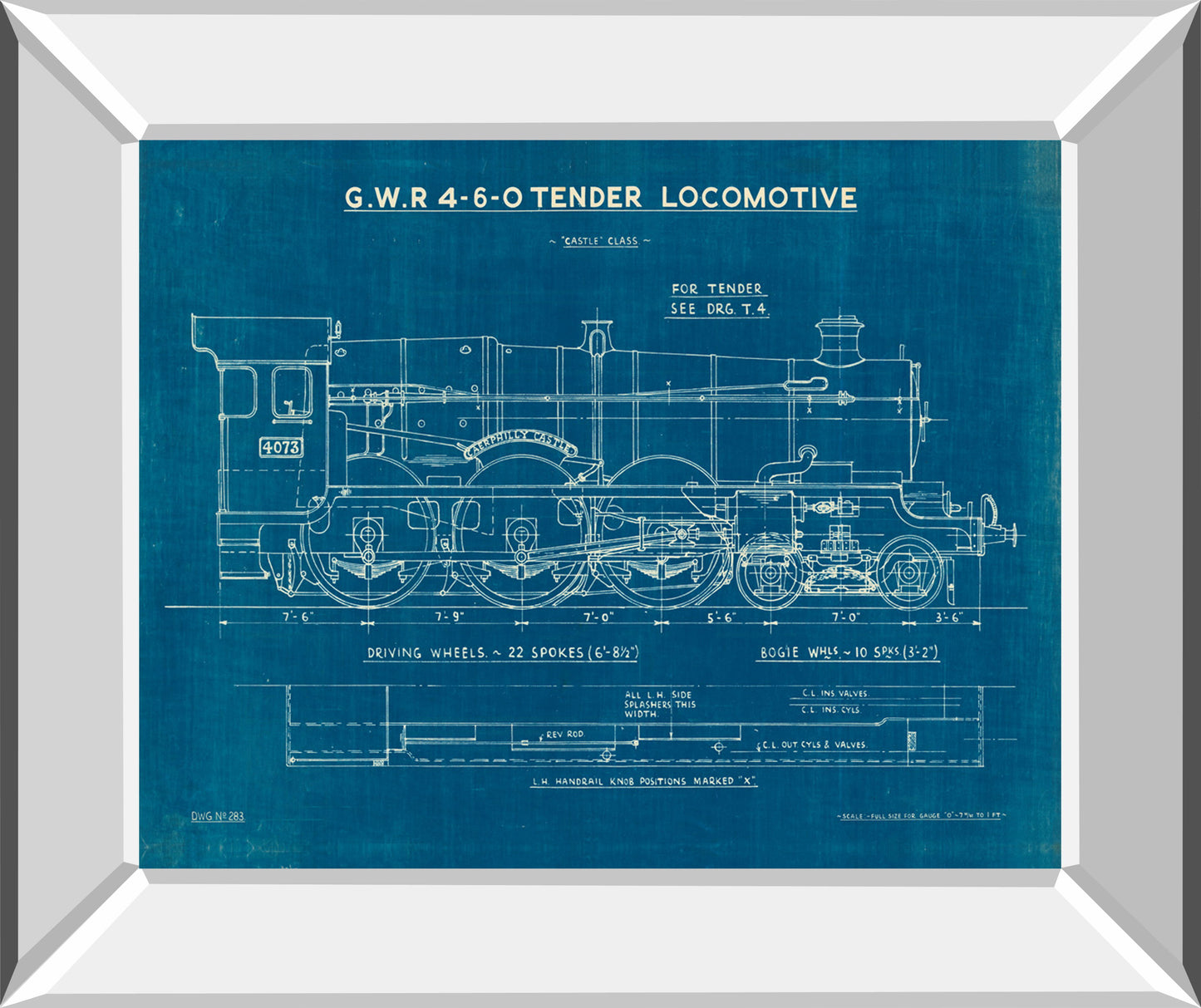 Locomotive Blueprint I By Wild Apple Portfolio - Mirror Framed Print Wall Art