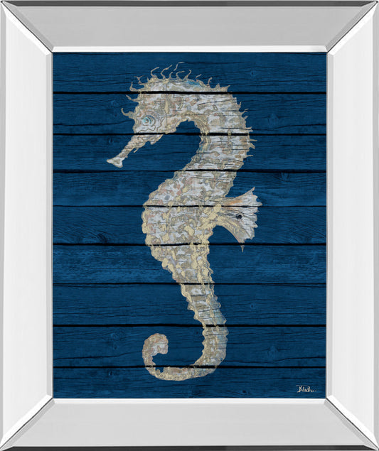 Antique Seahorse On Blue Il By Patricia Pinto - Mirror Framed Print Wall Art - Blue