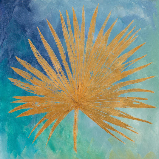 Small - Teal Gold Leaf Palm I By Patricia Pinto