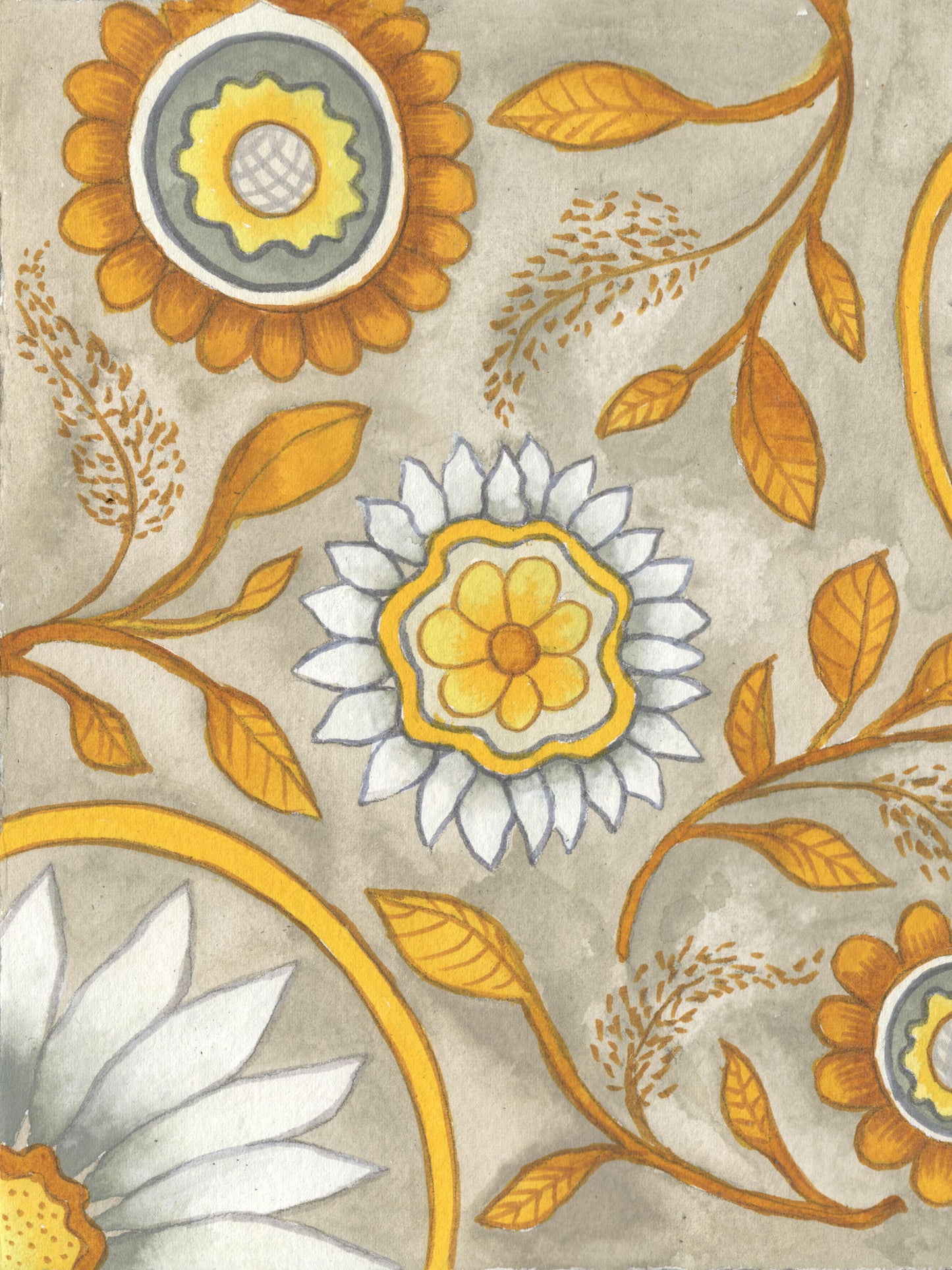 Small - Flowers On Grey I By Elizabeth Medley