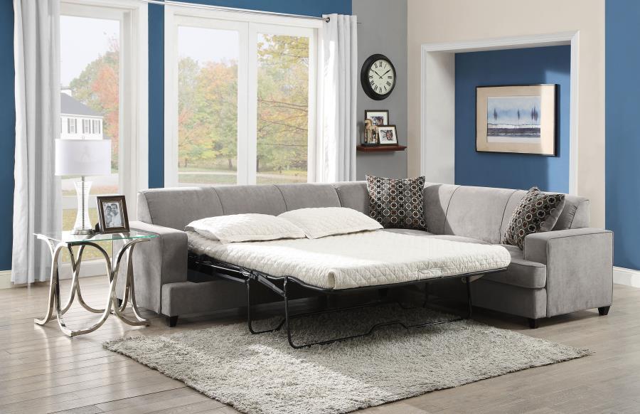 Tess - L-shape Sleeper Sectional - Pearl Silver