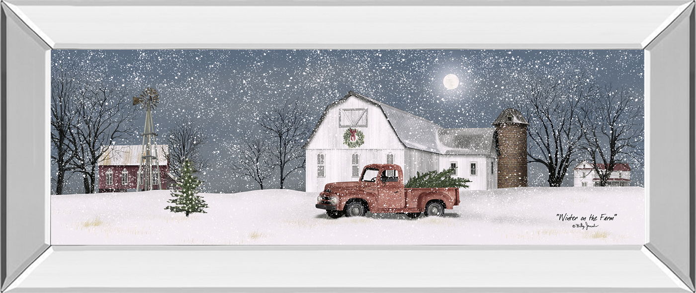 Winter On The Farm By Billy Jacobs - Mirrored Frame Wall Art - White