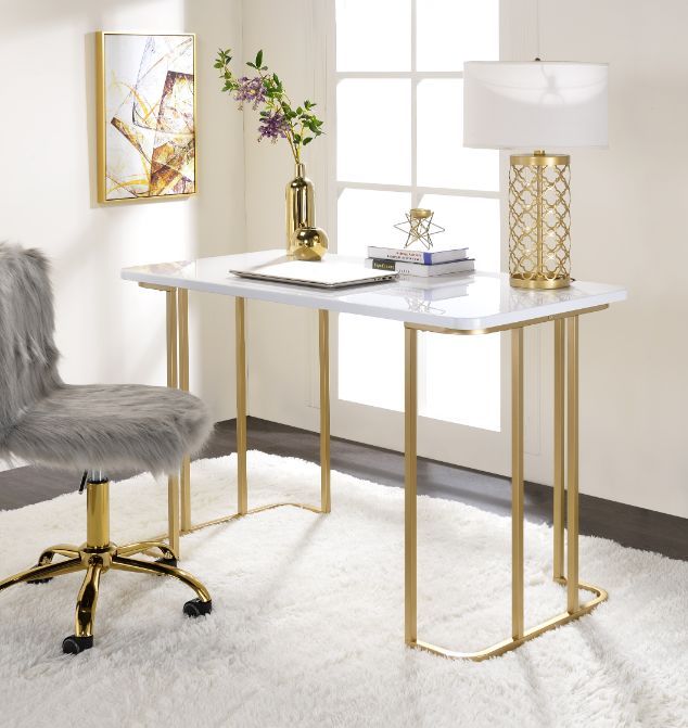 Estie - Writing Desk - White & Gold Finish