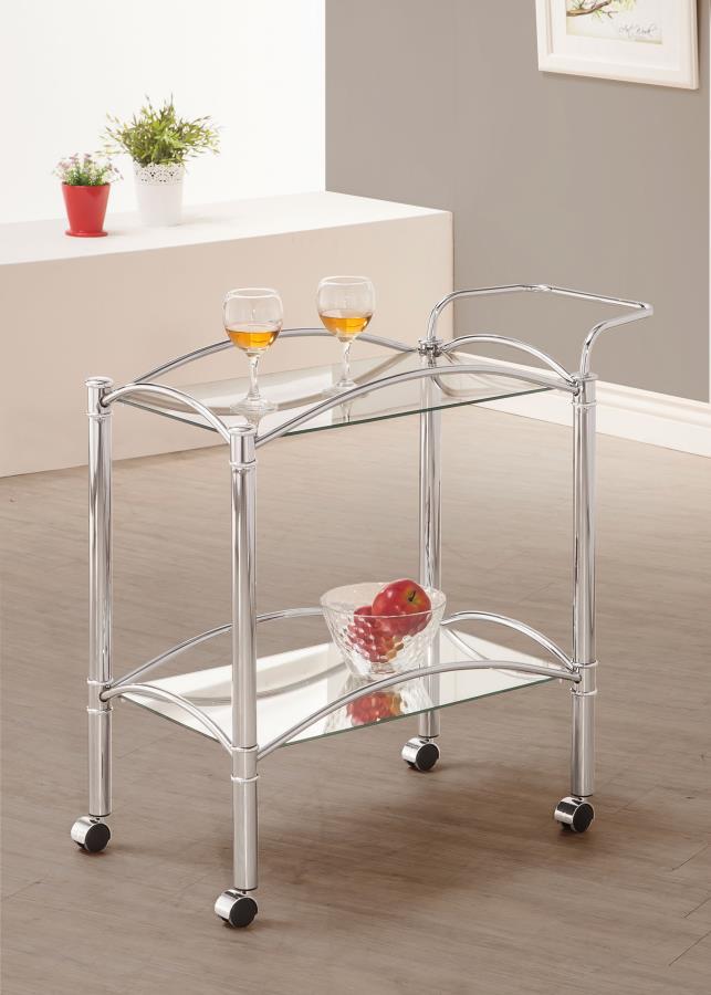 Shadix - 2-tier Serving Cart With Glass Top - Pearl Silver