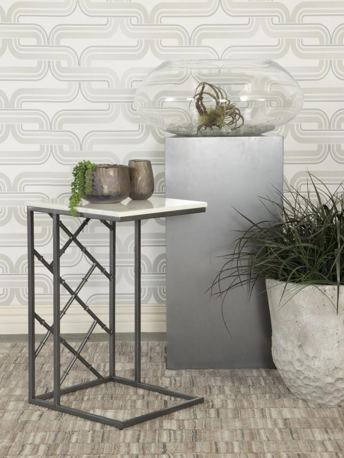 Angeliki - C-shape Accent Table - White And Gray