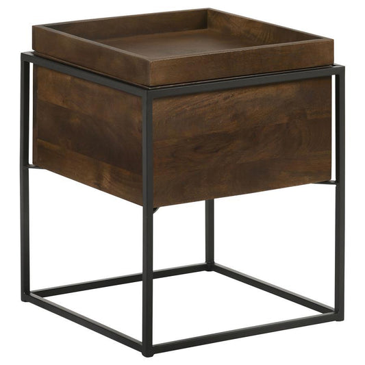 Ondrej - Accent Table With Cube Iron Base - Brown