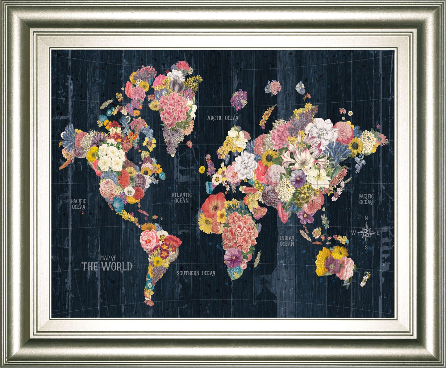 Botanical Floral Map Words By Wild Apple Portfolio - Framed Print Wall Art