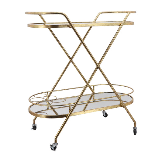 Metal 2-Layered Oval Bar Cart 35" - Gold